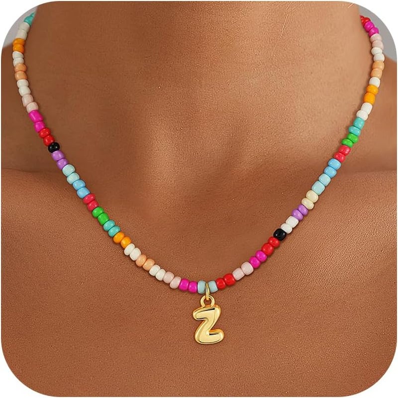 Maxcate Valentines Day Gifts for Kids Teen Girls Women - Bubble Colorful Initial Necklaces for Teen Girl Gifts Trendy Stuff Birthday Valentines Gift Choker Necklace for Women Girl Kids Jewelry - Image 1